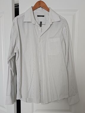 Express Men’s White Dress Shirt with Thin Black Pinstripes